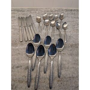 21 Vintage Stainless Steel Korea Floral Flatware Customcraft‎ Knives And Spoons